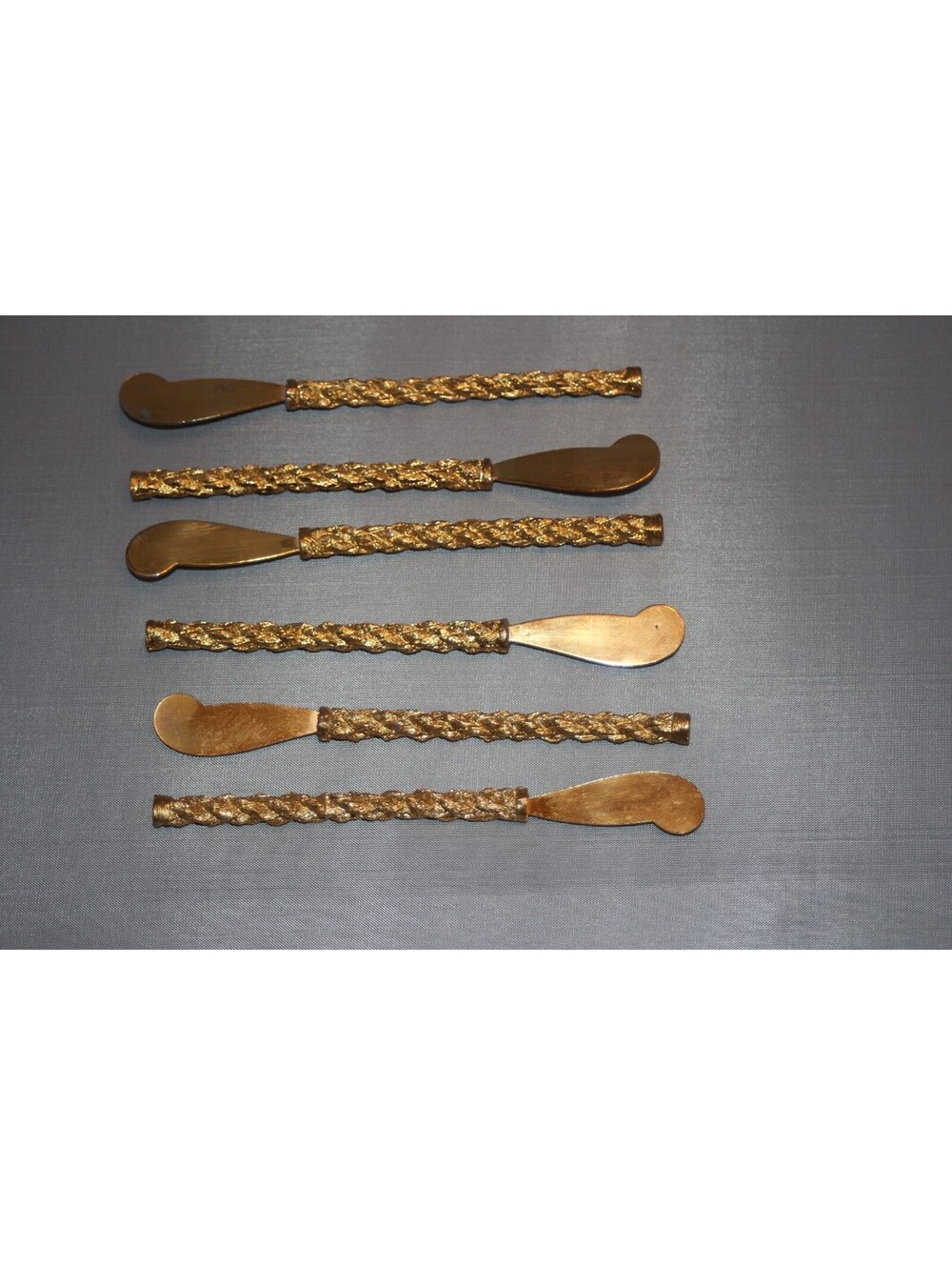 Vintage Brass Rope Twist Handle Appetizer Butter Spreaders Set of 6
